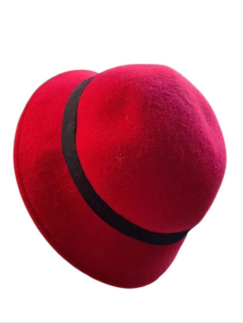 Red Wool Bucket Cloche Hat with Black Band Ladies One Size cosplay Costume